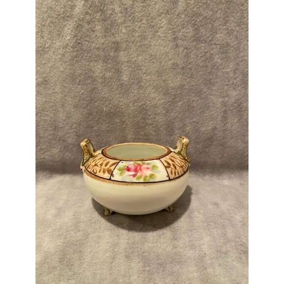 Nippon Footed Sugar Condiment Bowl Hand Painted Rose Pattern No Lid Japan - Picture 7 of 9
